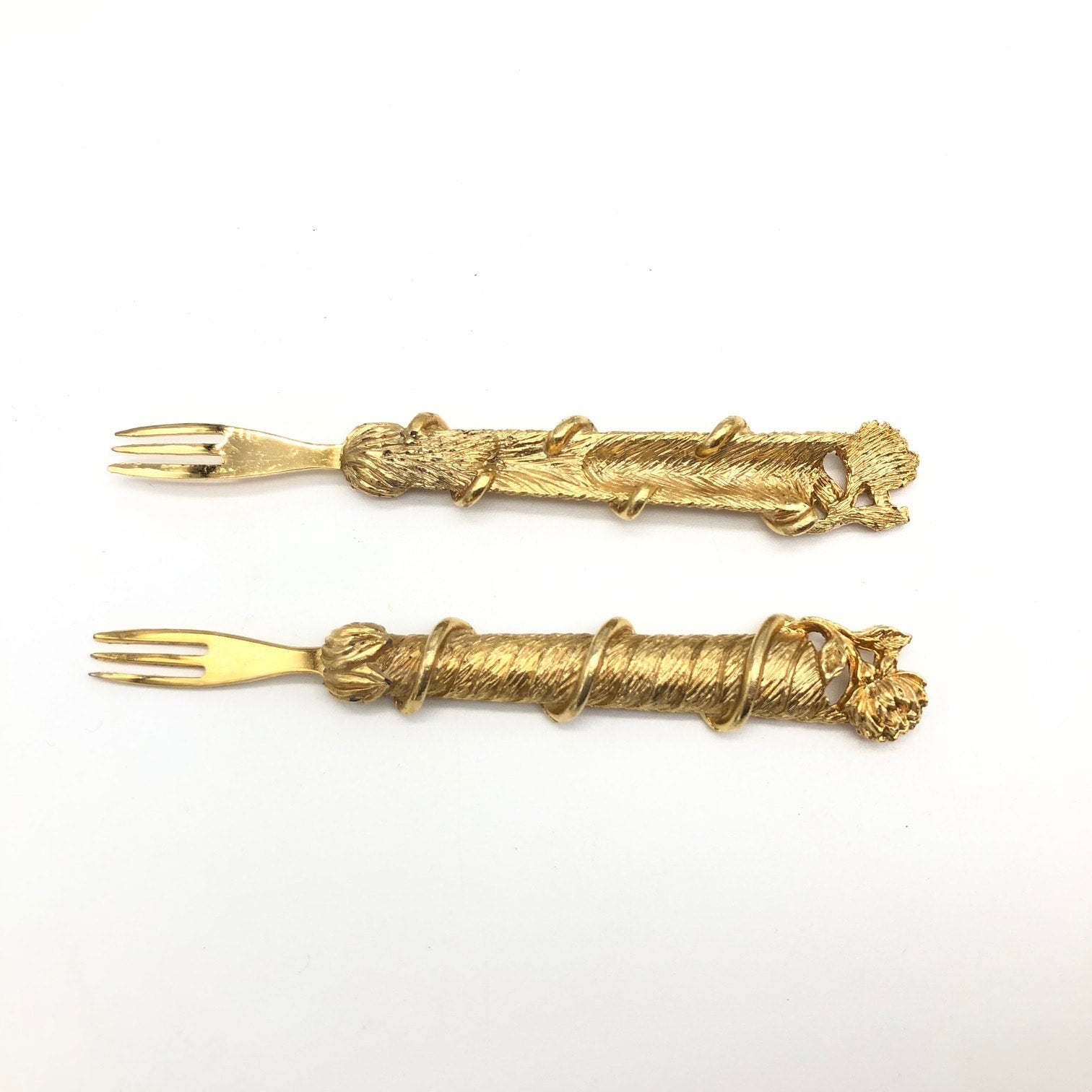 Janis Collection 24k gold plated cocktail forks set of 8 vintage mid century floral design Creative Reuse Online Store